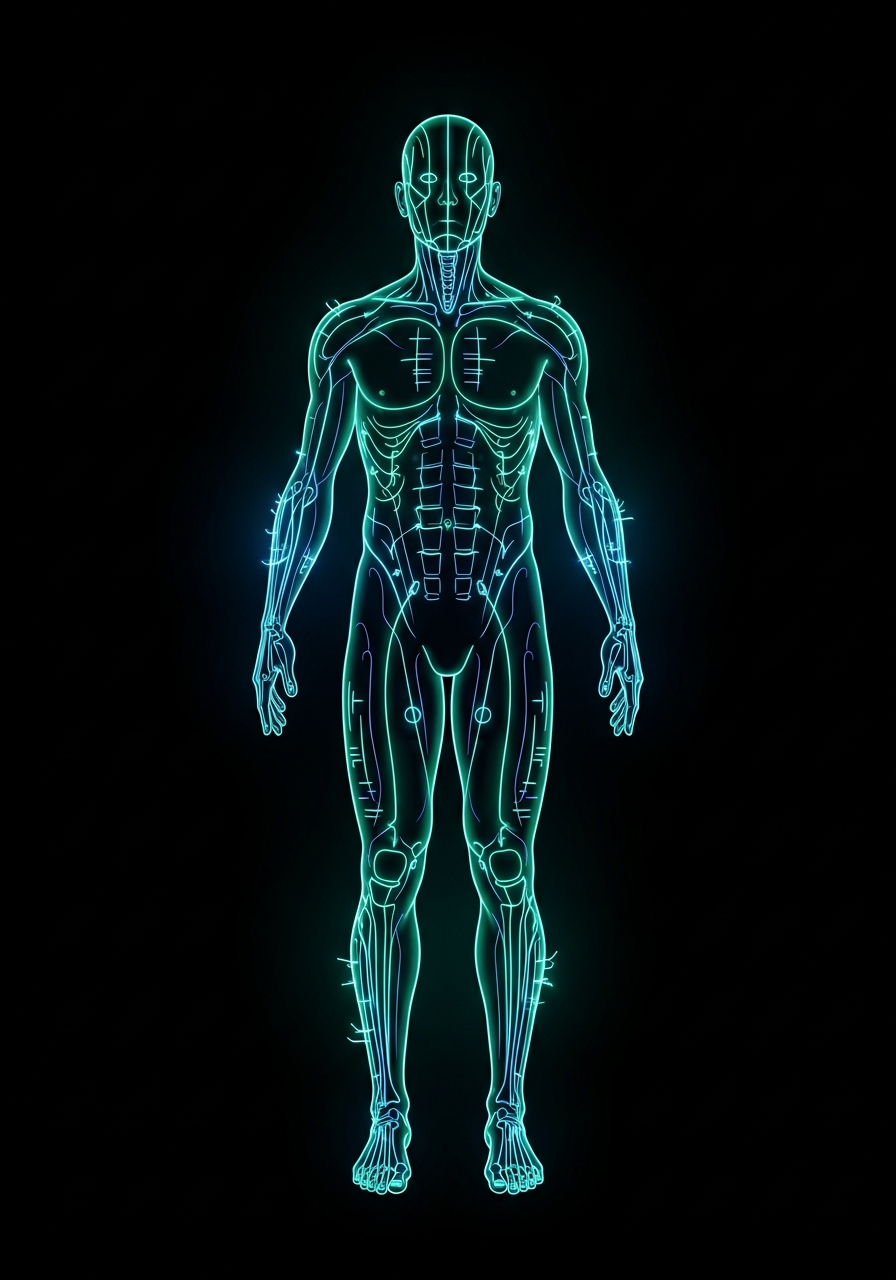 Human body silhouette showing treatment areas